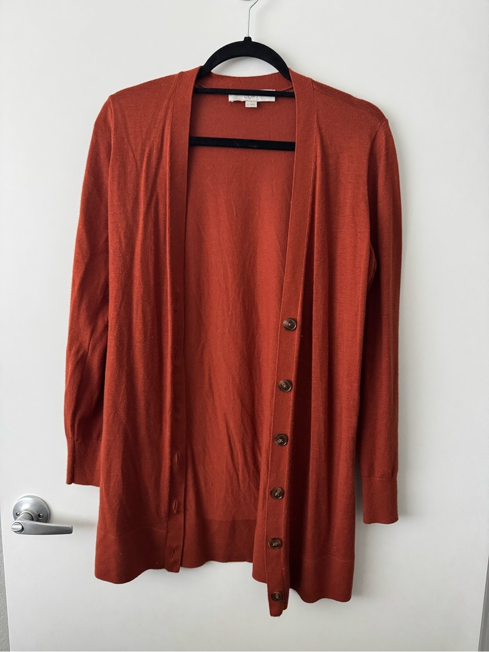 LOFT Rust Orange Long Button-Front Women's Cardigan